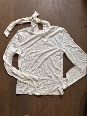 GAP Ivory Tie Neck Top Long Sleeve Bow Blouse Soft Stretch